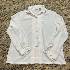 Koret Vintage White Pintuck Embroidered Collar Button Down Blouse Top 12 AS560